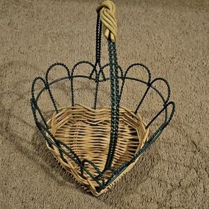 Wicker Heart Basket with Green Accents